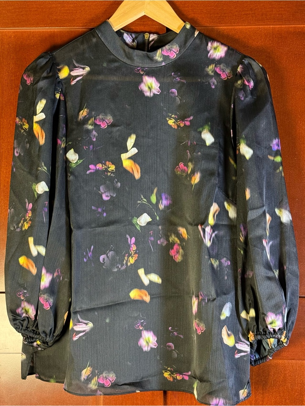 Ted Baker London Floral Puff Sleeve Blouse Black Size 3 US 8 Medium